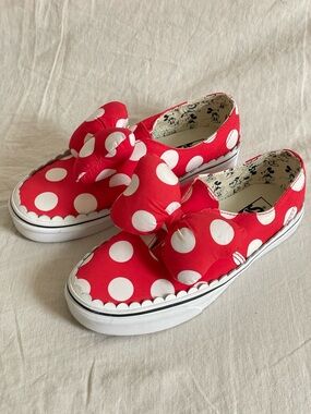 Vans Red and White Polka Dot Slip-On Sneakers with Bow Accent
